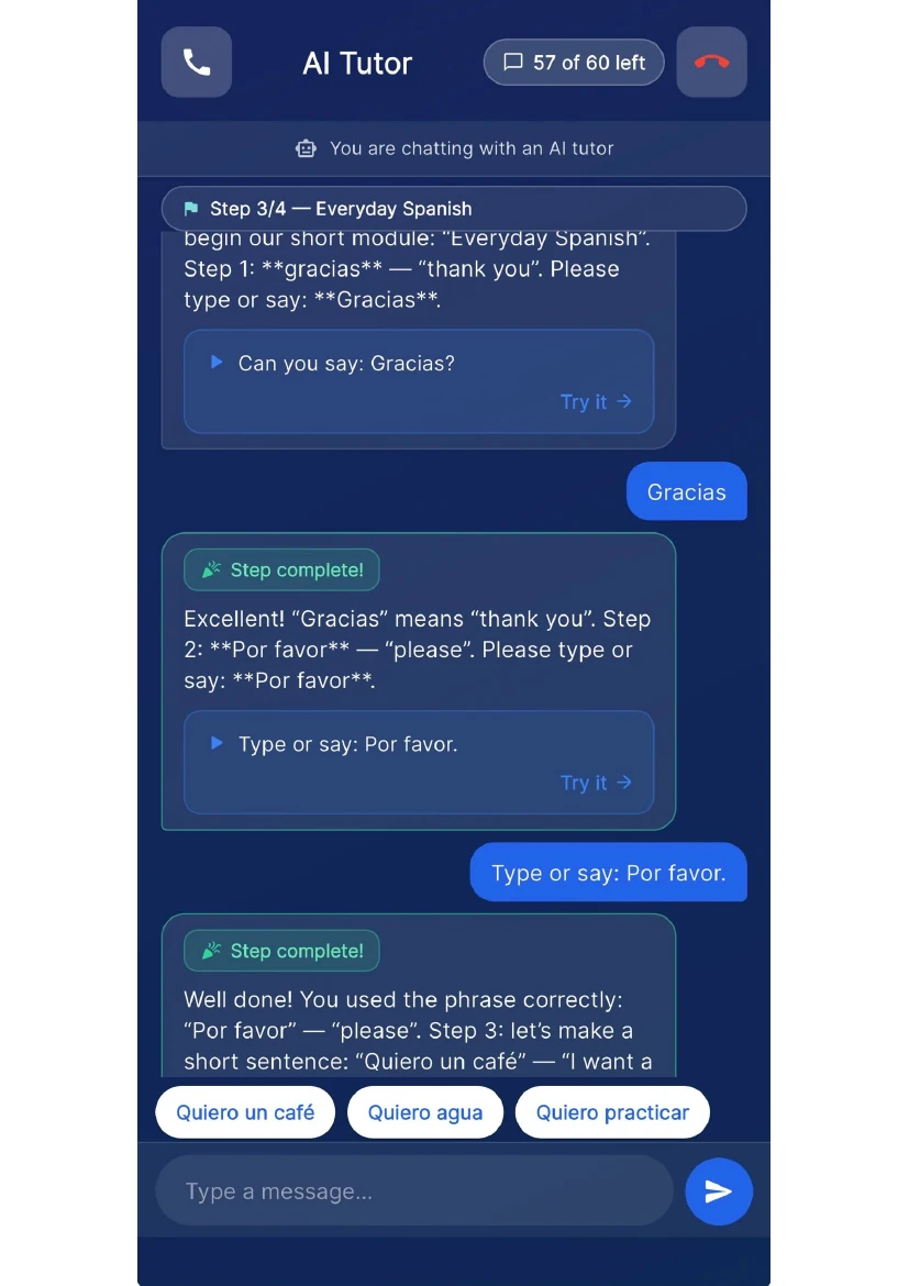 Libi guided language practice with interactive prompts